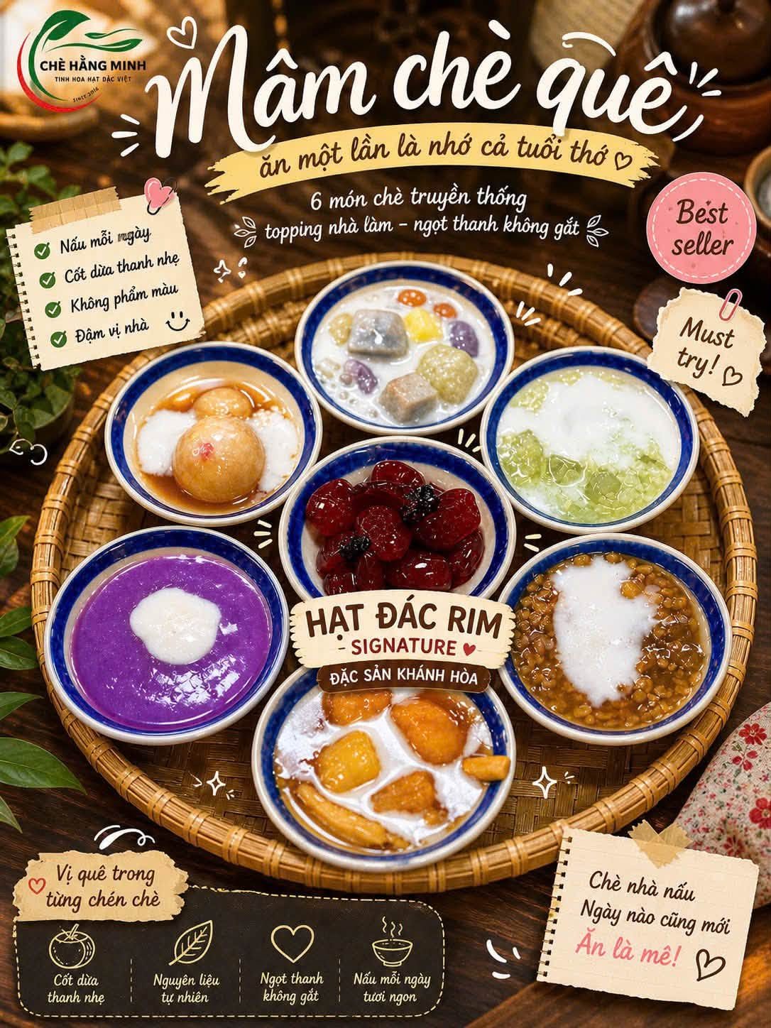 Mâm chè quê — 6 món chè truyền thống, topping nhà làm